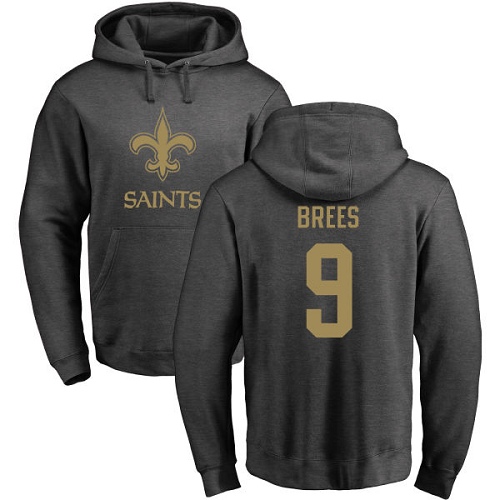 Men New Orleans Saints Ash Drew Brees One Color NFL Football #9 Pullover Hoodie Sweatshirts->new orleans saints->NFL Jersey